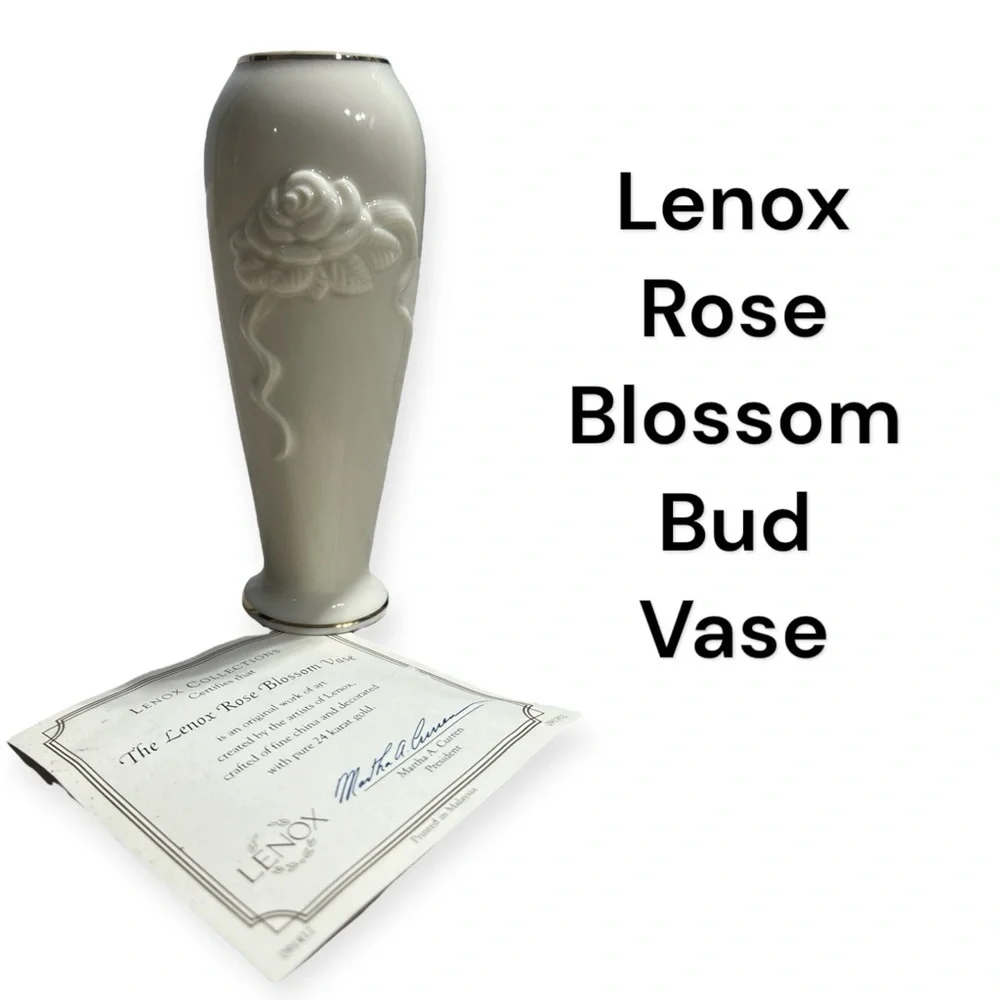 Vintage Lenox Rose Blossom Bud Vase 24K Gold Trim Fine China w/ Certificate